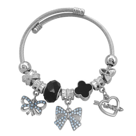 TIPO PANDORA MOÑOS CORAZON Y NEGRO ESCLAVA PULSERA