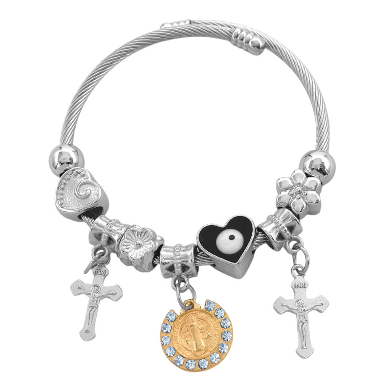 TIPO PANDORA CRUCES SAN BENITO DORADO Y NEGRO ESCLAVA PULSERA