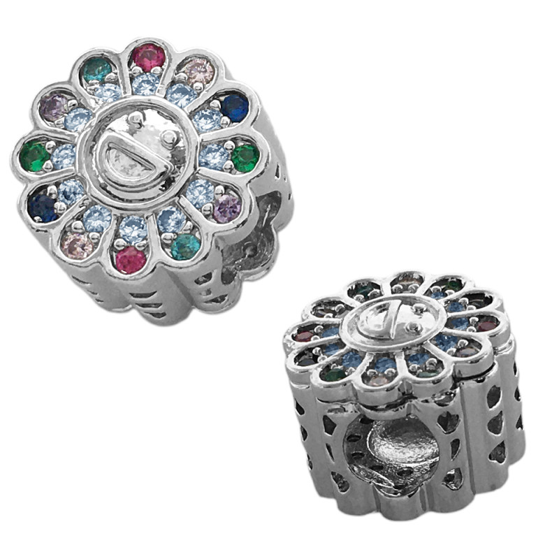 UNIDAD (1) CHARM FLOR C/ STRASS DE COLORES PASANTE DIJE