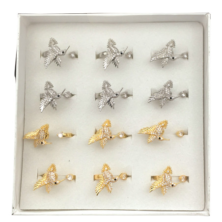 CAJA X12 GIRATORIO SURTIDOS COLIBRI PICAFLOR C/ CUBIC BRONCE FANTASIA FINA ANILLO