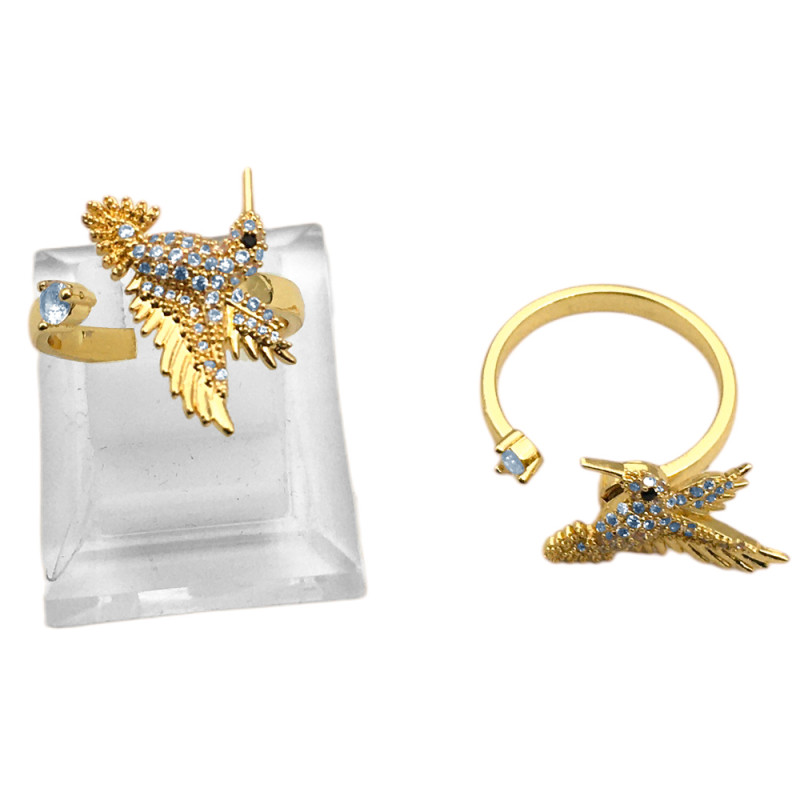 DORADO GIRATORIO UNIDAD COLIBRI PICAFLOR C/ CUBIC BRONCE FANTASIA FINA ANILLO