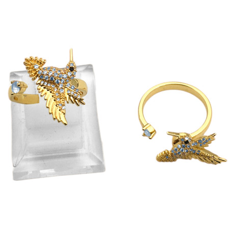 DORADO GIRATORIO UNIDAD COLIBRI PICAFLOR C/ CUBIC BRONCE FANTASIA FINA ANILLO