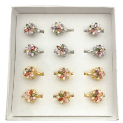 UNIDAD GIRATORIO FLOR C/ CUBIC DE COLORES BRONCE FANTASIA FINA ANILLO