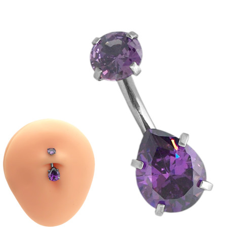 VIOLETA GOTA Y CIRCULO CUBIC OMBLIGO ACERO QUIRURGICO PIERCING