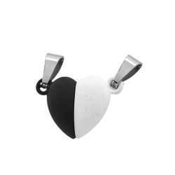 MINI BLANCO / NEGRO CORAZON 3D IMANTADO C/ DROPS PARA COMPARTIR COLLAR FANTASIA FINA DIJE