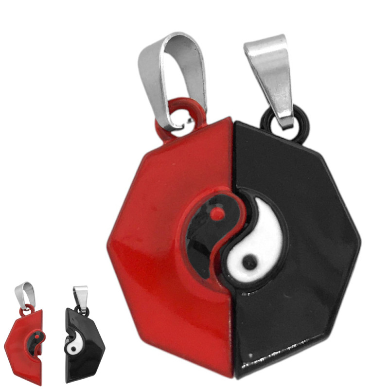 ROJO Y NEGRO YIN Y YANG IMANTADO C/ DROPS PARA COMPARTIR FANTASIA FINA DIJE