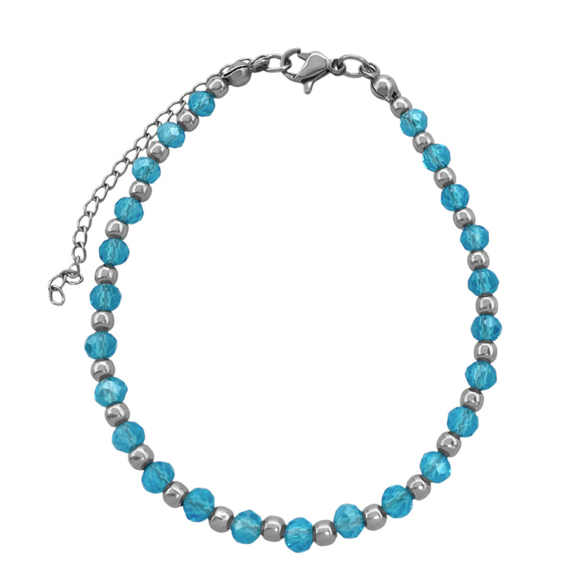 CELESTE CRISTAL TRASLUCIDO CUENTAS FACETADAS 4MM Y BOLITAS 20+4CM PULSERA / TOBILLERA