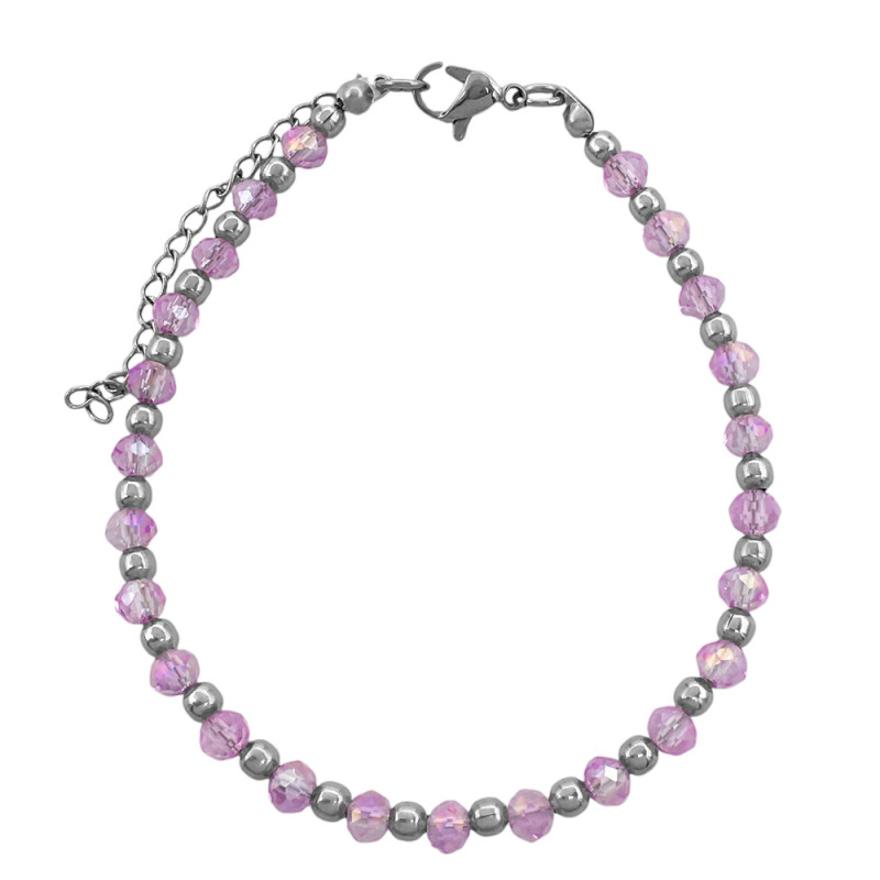 LILA CRISTAL TRASLUCIDO CUENTAS FACETADAS 4MM Y BOLITAS 20+4CM PULSERA / TOBILLERA