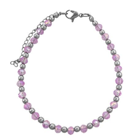 LILA CRISTAL TRASLUCIDO CUENTAS FACETADAS 4MM Y BOLITAS 20+4CM PULSERA / TOBILLERA