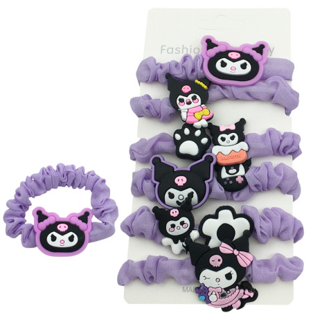 PACK X6 C:02 (ROSA) UNIDADES INFANTIL SCRUNCHIES ELASTICAS KUROMI COLITAS