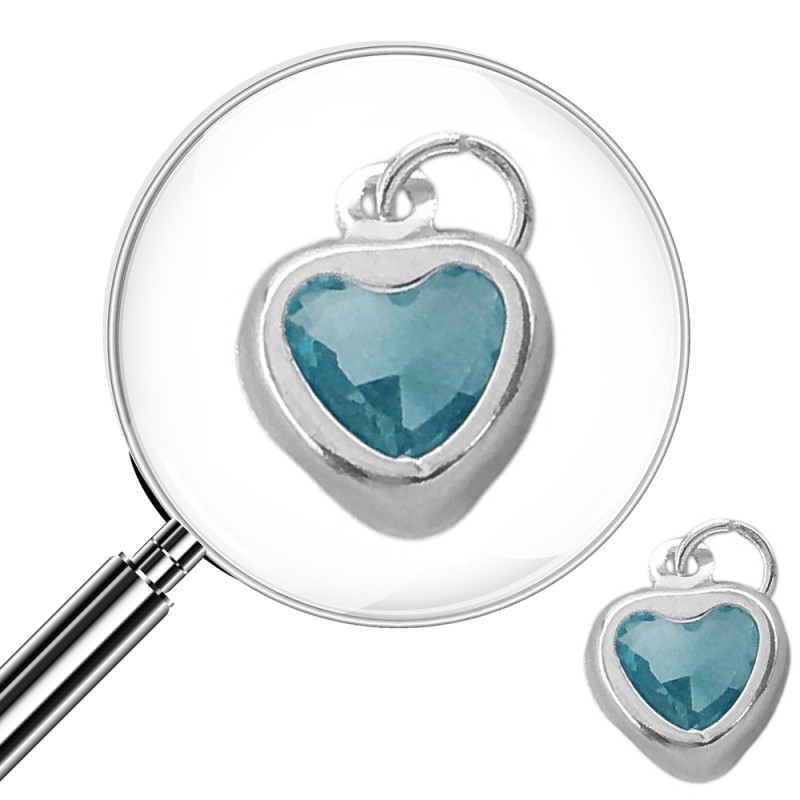BLANCO MINI CELESTE AGUAMARINA TRASLUCIDO CORAZON C/ CENTRO CRISTAL FACETADO Y ARGOLLITA DIJE
