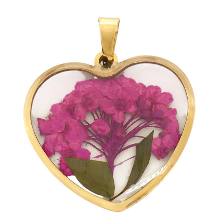 DORADO CORAZON TRANSPARENTE C/ RAMO DE FLORES DIJE