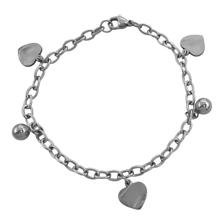 TRES CORAZONES PLANOS Y DOS BOLITAS EN PULSERA 18.5CM PULSERA