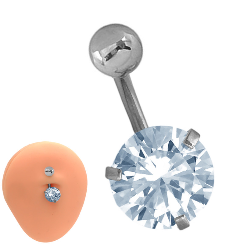 CRISTAL 8MM Y BOLITA OMBLIGO ACERO QUIRURGICO PIERCING