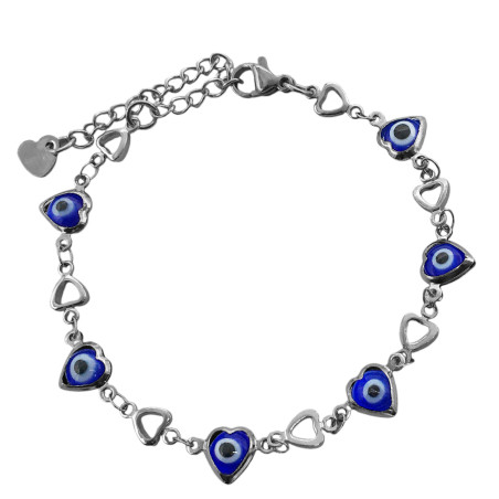 CORAZONES DE OJOS TURCO COLOR Y CORAZONES CALADOS 17+5CM PULSERA