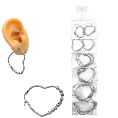 TIRA X6 ARO CORAZON C/ 6 BOLITAS SURTIDO TAMAÑO ARGOLLA CIERRE ITALIANO