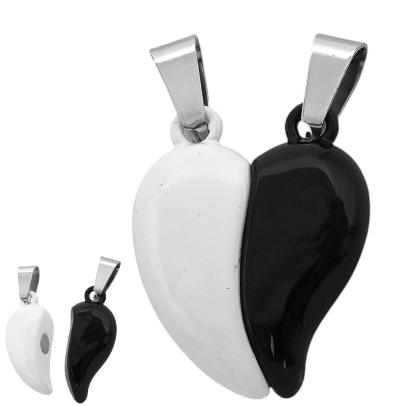 CHANFLE CORAZON NEGRO Y BLANCO 3D IMANTADO C/ DROPS PARA COMPARTIR FANTASIA FINA DIJE