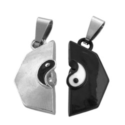 PLATEADO Y NEGRO YIN Y YANG IMANTADO C/ DROPS PARA COMPARTIR COLLAR FANTASIA FINA DIJE