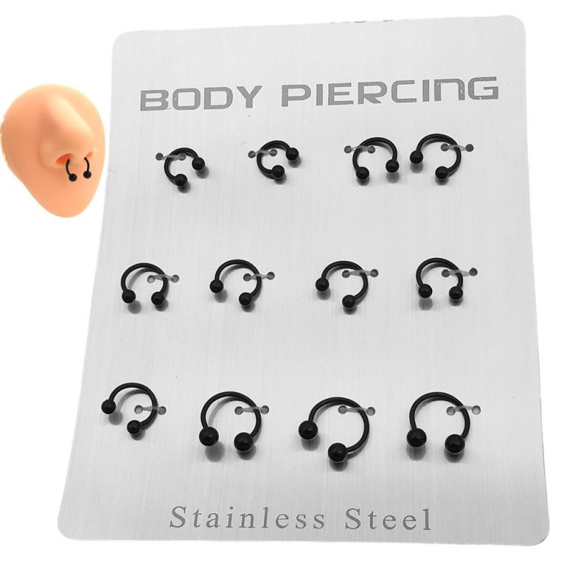 NEGRO BLISTER TRES TAMAÑOS 6-8 Y 10MM INTERIOR x12 BULL BOLITA NEGRO PIERCING