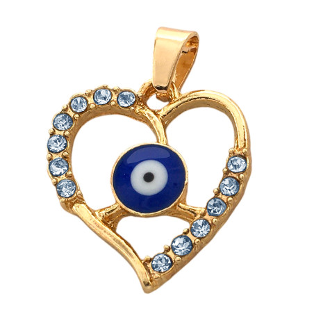 DORADO CORAZON CHANFLE CALADO C/ ALGUNOS CUBIC Y CENTRO OJO TURCO COLOR DIJE