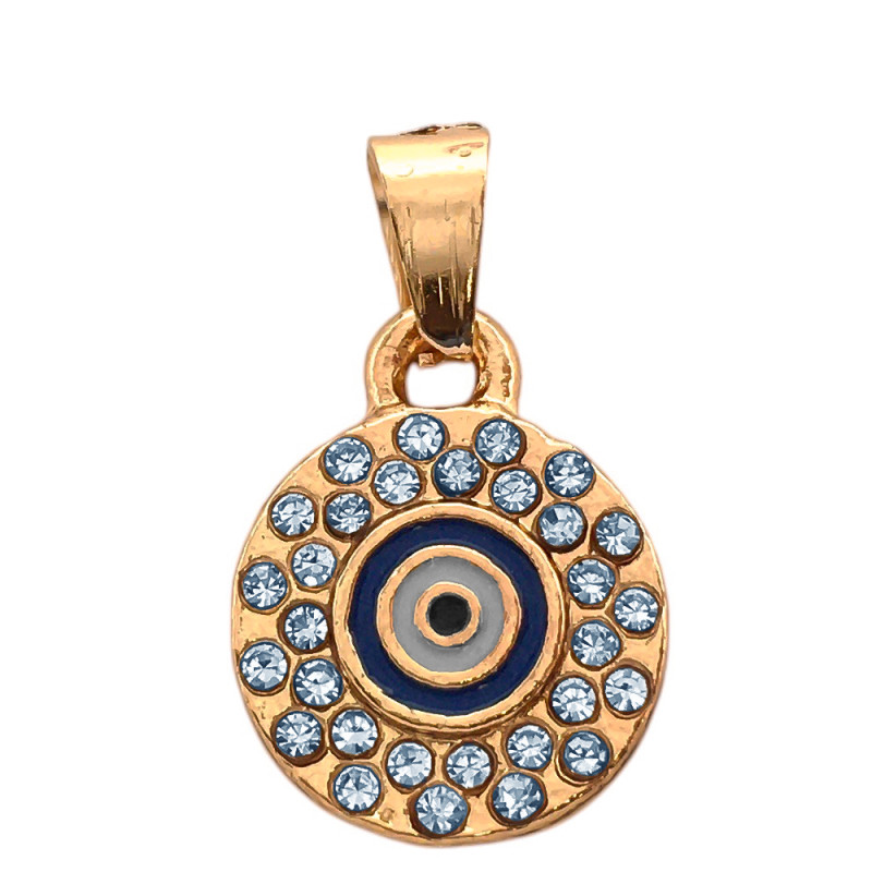 DORADO OJO TURCO COLOR EN REDONDO CON BORDE DE MUCHOS CUBIC DIJE