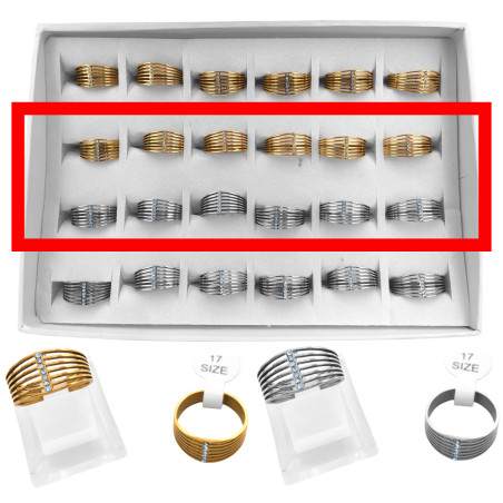 MEDIA CAJA x12 MULTI LINEAS C/ PERPENDICULAR DE CUBIC DORADO Y ACERO ANILLO