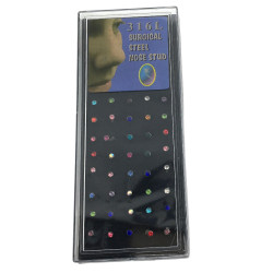 BLISTER 2.0MM x40 PERNO CURVO NARIZ C/ STRASS COLOR NOSTRIL PIERCING