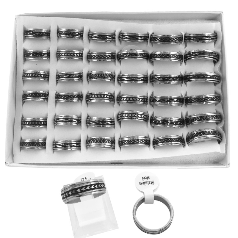 CAJA X36 GIRATORIOS DISEÑOS SURTIDOS C/ RESINA NEGRA Y RELIEVE ANILLO