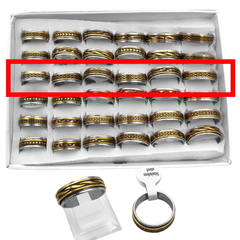 C/ DORADO CURVA X6 UNIDADES GIRATORIOS DISEÑOS SURTIDOS C/ RESINA NEGRA Y RELIEVE ANILLO