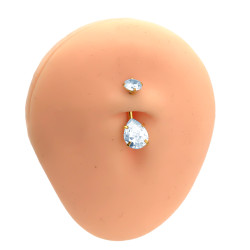 DORADO CRISTAL GOTA Y CIRCULO CUBIC OMBLIGO ACERO QUIRURGICO PIERCING