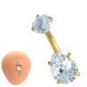 DORADO CRISTAL GOTA Y CIRCULO CUBIC OMBLIGO ACERO QUIRURGICO PIERCING