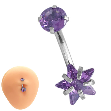 VIOLETA ESTRELLA Y CIRCULO CUBIC OMBLIGO ACERO QUIRURGICO PIERCING