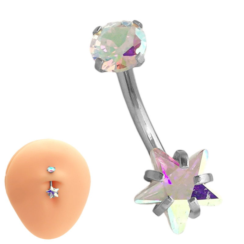 TORNASOLADO ESTRELLA Y CIRCULO CUBIC OMBLIGO ACERO QUIRURGICO PIERCING