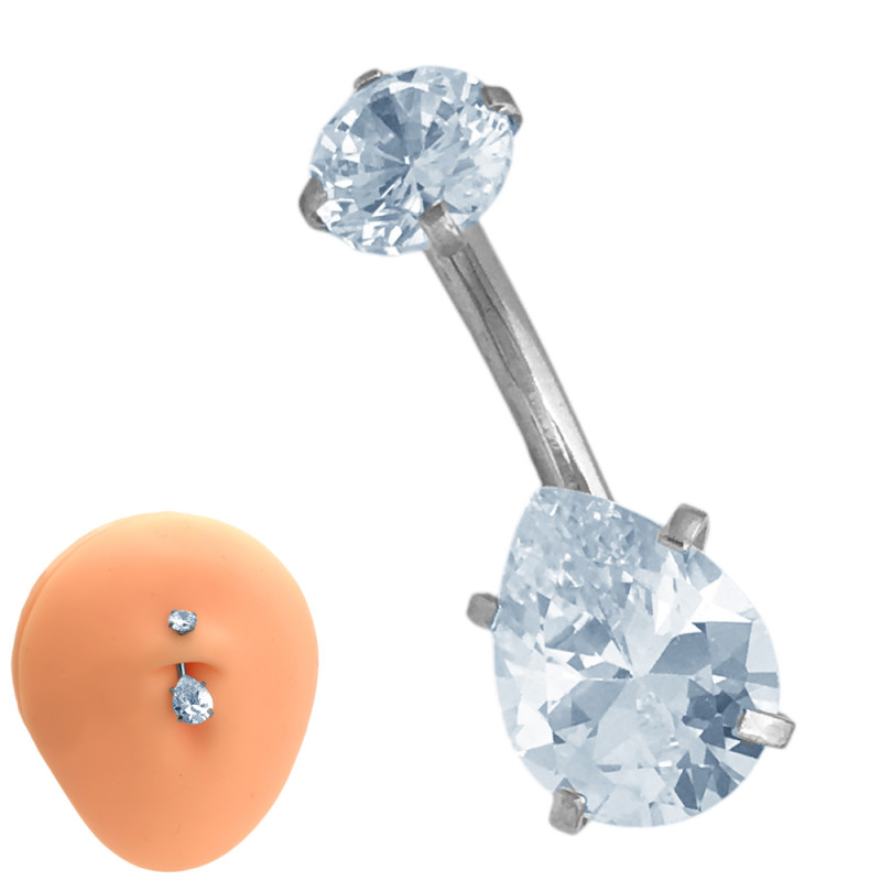 CRISTAL GOTA Y CIRCULO CUBIC OMBLIGO ACERO QUIRURGICO PIERCING
