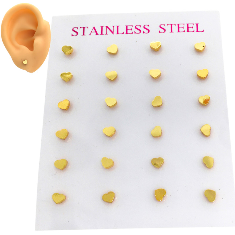 DORADO BLISTER X12 PARES RE SUPER MINI CORAZON MINIATURA ARO