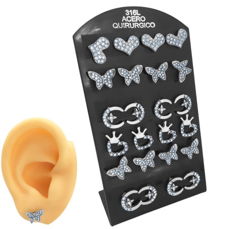 BLISTER X12 PARES C/ STRASS MOTIVOS SURTIDOS AROS