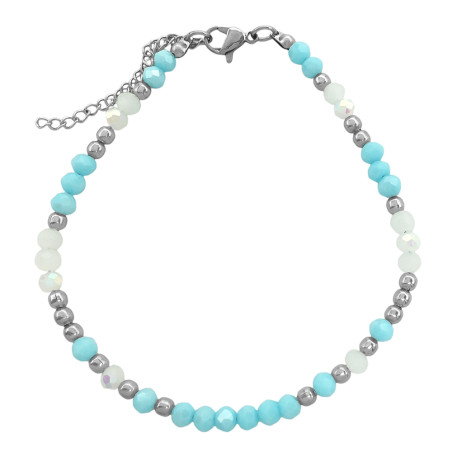 CELESTE PLENO AB Y BLANCO AB CUENTAS FACETADAS 4MM Y BOLITAS 20+4CM PULSERA / TOBILLERA