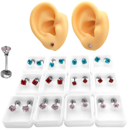 BLISTER X12 PARES EGARZADO CUADRADO DOS TAMAÑOS Y ROSA - ROJO - CELESTE AGUA MARINA OPCION: AM-07 ARO