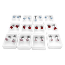 BLISTER X12 PARES EGARZADO CUADRADO DOS TAMAÑOS COLOR: CRISTAL - ROSA - ROJO OPCION: AM-08 ARO