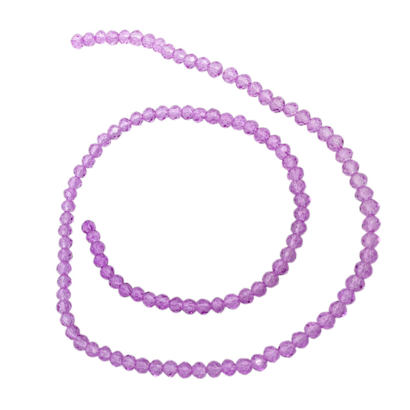 4MM MORADO TRASLUCIDO CUENTA FACETADA PERFORADA VIDRIO TIRA