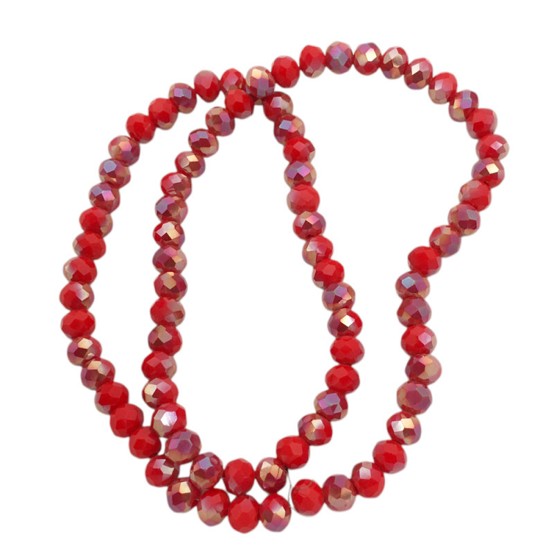 6MM ROJO PLENO AB CUENTA FACETADA PERFORADA VIDRIO TIRA