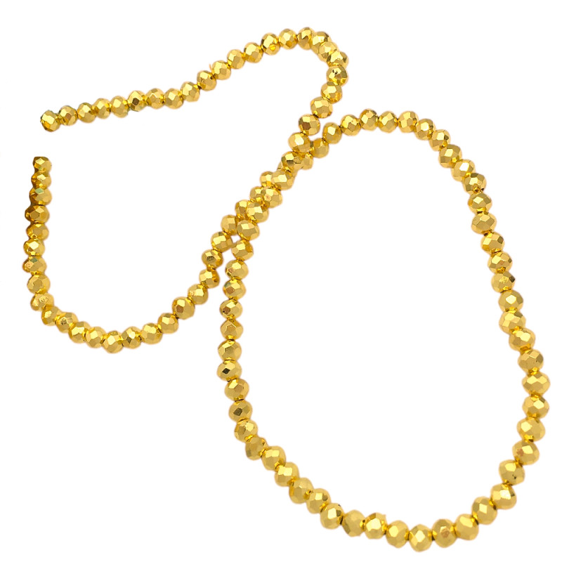 4MM DORADO METALIZADO PLENO CUENTA FACETADA PERFORADA VIDRIO TIRA