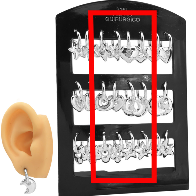 BLANCO MEDIO BLISTER X6 PARES BISAGRA C/ 6 MOTIVOS INFLADOS LUNA - 2 MOTIVOS CORAZO - 2 MOTIVOS ESTRELLA - FLOR ARO