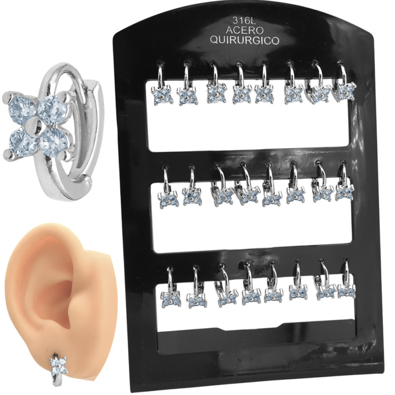 BLANCO BLISTER X12 PARES FLOR CUBIC 4 PETALOS EN BISAGRA 13MM ARO