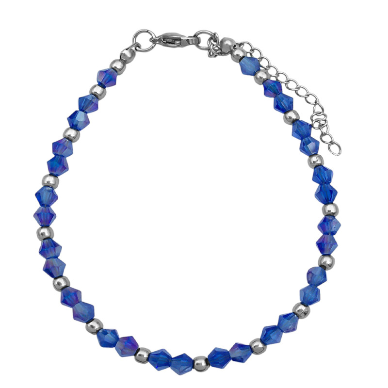 AZUL AB CRISTAL DOS CONOS FACETADOS 4MM Y BOLITAS 20+4CM PULSERA / TOBILLERA