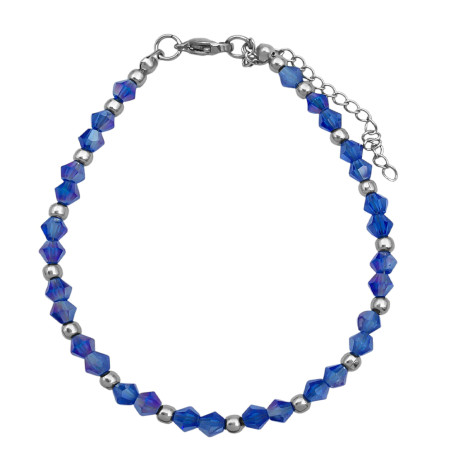 AZUL AB CRISTAL DOS CONOS FACETADOS 4MM Y BOLITAS 20+4CM PULSERA / TOBILLERA