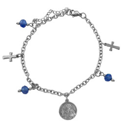 AZUL CRISTAL AB SAN BENITO Y CRUCES C/CUENTAS BOLITA Y CADENA 18+3CM PULSERA