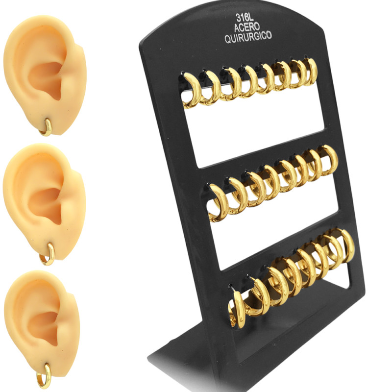 DORADO BLISTER X12 PARES 3MM HUECA BISAGRA BOMBE LIVIANA 3 MEDIDAS 11-13-16MM ARO