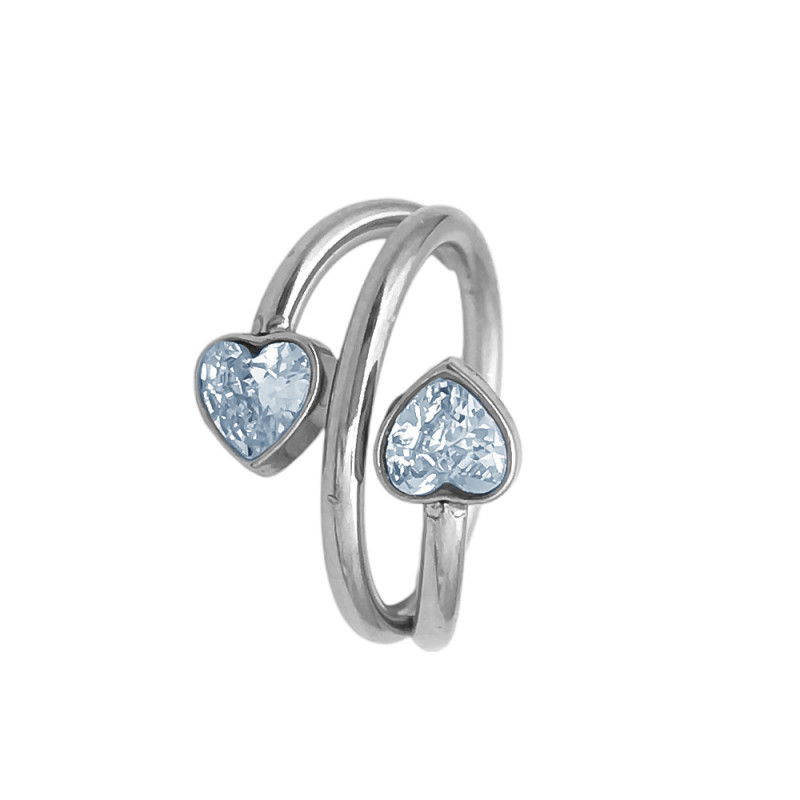 DOBLE UNIDO C/ DOS CORAZONES CUBIC ARGOLLITA CLICKER UNIDAD SOLITARIO ARO