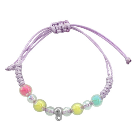 LILA INFANTIL C/ BOLITAS DE COLORES Y PASADOR PARA COLOCAR DIJE REGULABLE PULSERA / TOBILLERA